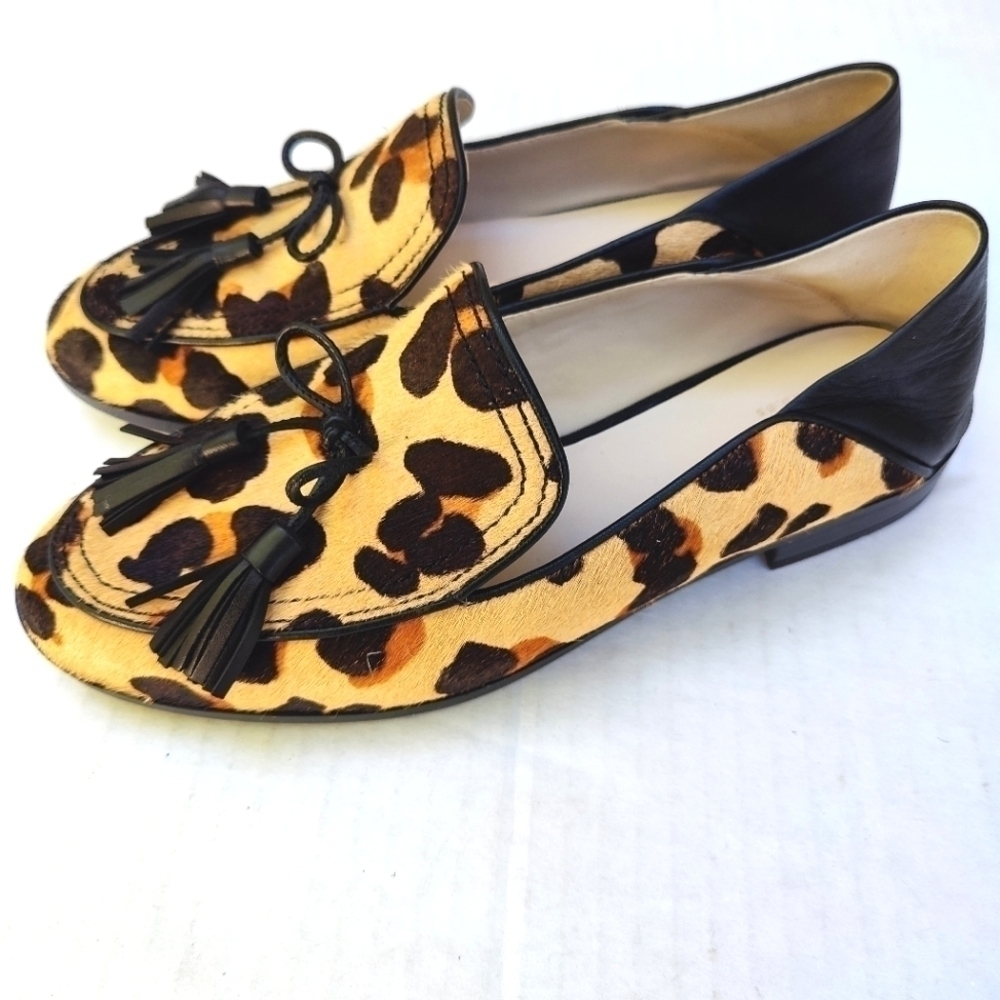 Cole Haan Pinch Soft Tassel Animal Print Calfhair Black Leather Loafer Wmn 6.5B